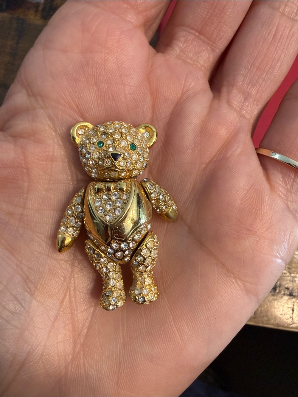 Joan Rivers Vibtage Gold Crystal Teddy Bear Brooch